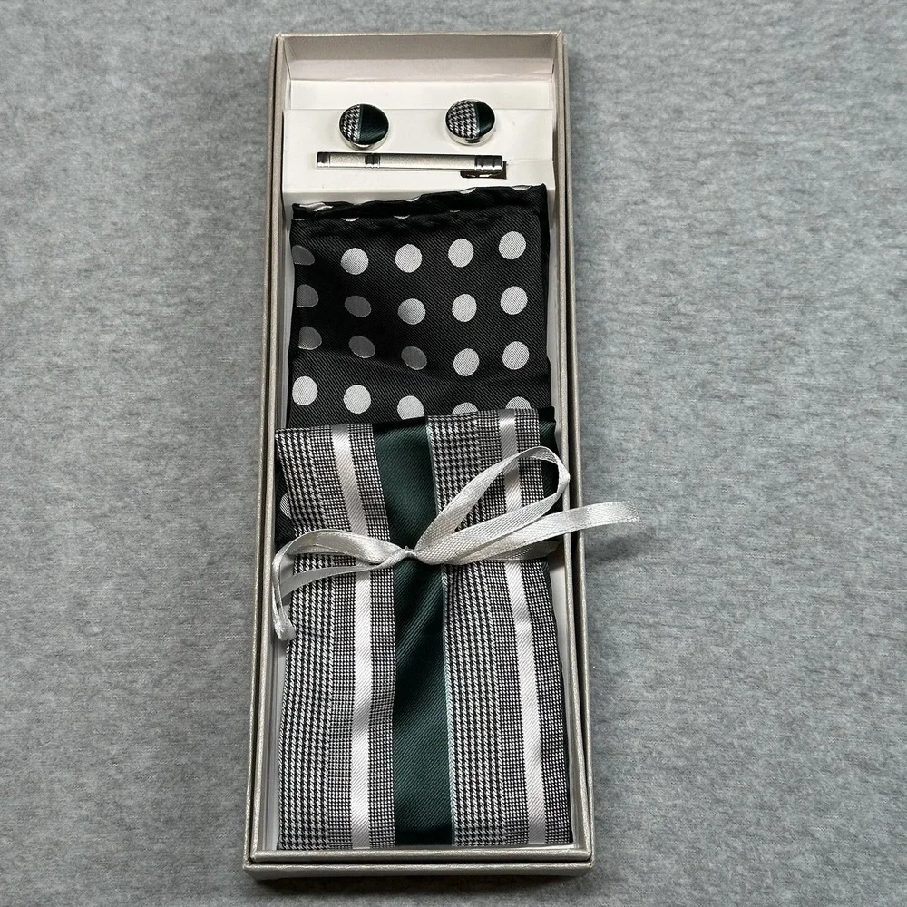 DiBanGu‎ Pocket Square Set w/ Cufflinks & Tie Clip & 2 Pocket Squares Gift Box